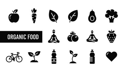 Fototapeta premium Collection of organic food and healthy lifestyle icons isolated on white background