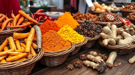 Fototapeta premium Organic Turmeric, Chili, and Ginger Composition