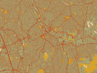 Contemporary flat map of Santo Andre, Brazil design with muted sage base, rust-colored roads, and soft ochre highlights.