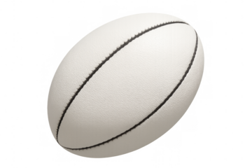 White rugby ball with black stitching, an oval-shaped sport equipment for playing games, isolated on transparent background