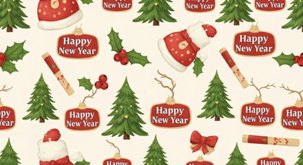 Seamless Happy New Year Pattern with Christmas 