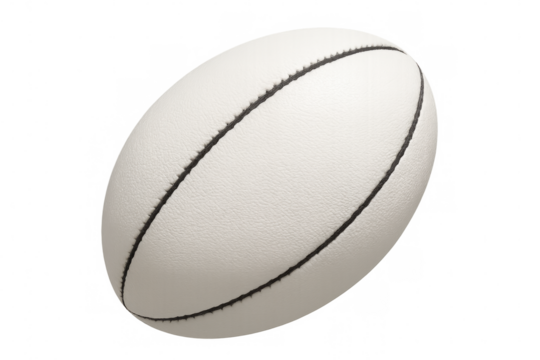 White rugby ball with black stitching, an oval-shaped sport equipment for playing games, isolated on transparent background - Powered by Adobe