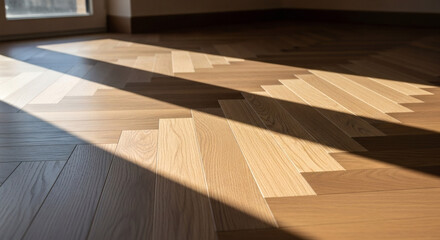 Modern Wooden Parquet Floor with Sunlight and Shadows