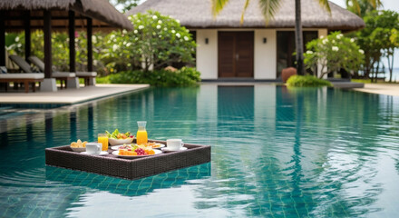 Luxury Floating Breakfast by the Pool with Ocean Sunset View