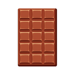 Flat vector illustration of a rectangular milk chocolate bar with shiny, evenly spaced square segments set against a solid black background