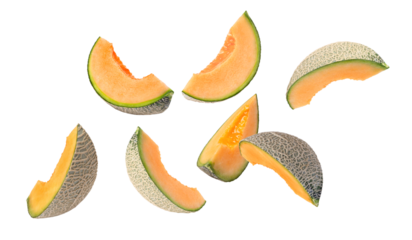 cantaloupe melon slices on transparent background.