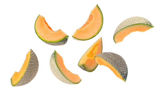 cantaloupe melon slices on transparent background.