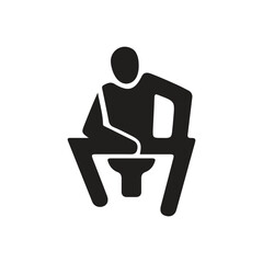 Man Sitting on Toilet Icon — Restroom Sign Silhouette Vector, Male Restroom Symbol — Toilet Seat Pictogram Vector Illustration, Toilet Sign for Men — Simple Bathroom Icon Design in Black Silhouette, 