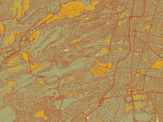 Abstract flat-design map of Alvaro Obregon, Mexico, featuring earthy sage background with rust roadways and ochre details.