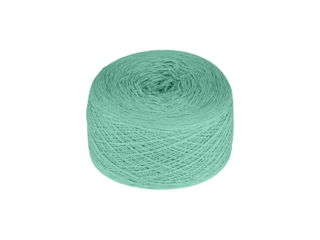 A vibrant green yarn ball with a smooth texture, isolated on a white background. Perfect for knitting, crocheting, or craft projects, this high-quality skein offers a fresh
