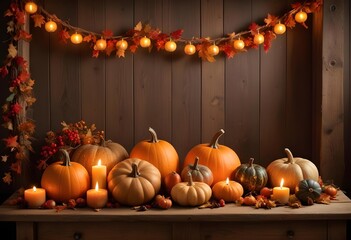 Autumn Harvest and Candlelight Display - Generated by AI