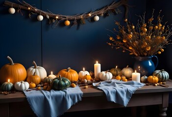 Autumnal Still Life with Pumpkins and Candles - Generated by AI&rdquo;