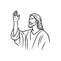 Religious figure of Jesus Christ with long hair and raised hand in blessing gesture, symbolizing faith, peace, and divine guidance.