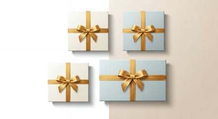 Luxurious gift boxes with elegant gold ribbons convey joy and celebration for any special occasion, making moments memorable and delightful.