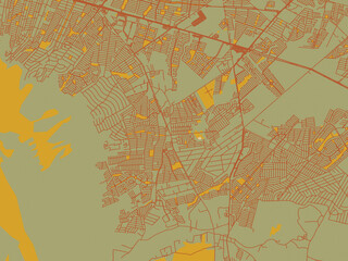 Decorative flat city map of Jardines de la Silla (Jardines), Mexico using sage green ground with rust-red roads and ochre accents.