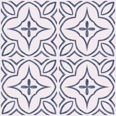Seamless blue-gray geometric tile pattern, modern Mediterranean style