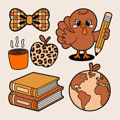 Retro Fall School Elements Set