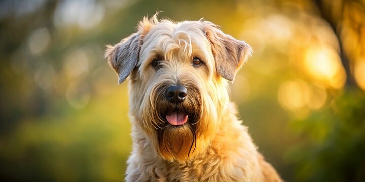 Fluffy Soft Coated Wheaten Terrier Dog Posing, Left Side Copy Space
