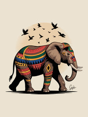 Vibrant Elephant Vector Graphic T-Shirt Design