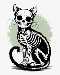 Obraz premium Spooky Skeleton Cat Vector Illustration