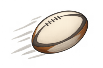 Rugby ball flying, depicting speed and motion, dynamic sports game passing concept, transparent background