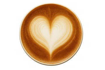 Coffee latte art creating a heart shape, hot morning beverage representing love and passion, transparent background