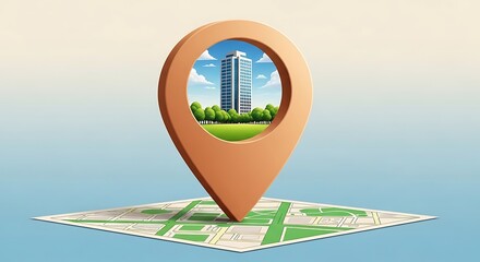 Find your dream office location modern business building in vibrant city with easy navigation app pointer