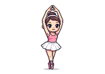 Pixel Art Ballerina in Fifth Position with Pink Leotard.
