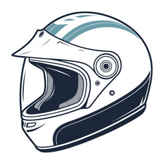A sleek modern motorcycle helmet with a clear visor and subtle blue racing stripes depicted in a clean graphic illustration style perfect for sports and adventure themes