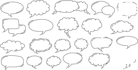 Fototapeta premium Doodle Speech Bubbles, Thought Clouds, and Chat Boxes Line Art Set