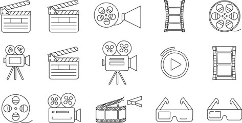 Film Production and Cinema Line Icons Set
