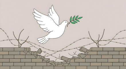 White dove carrying olive branch symbol of peace
