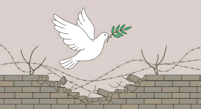 White dove carrying olive branch symbol of peace