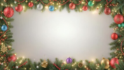 Christmas holiday season decorating fir frame with ornaments and lights. - Powered by Adobe