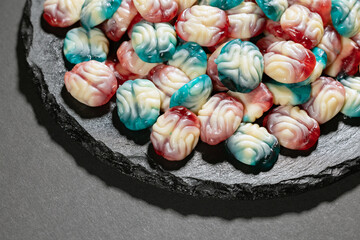 Chewy jelly candy in the form of a brain. Scary sweets for Halloween party