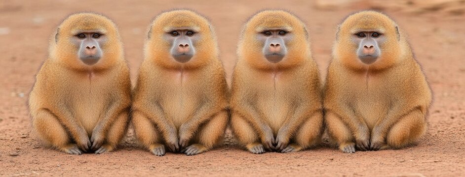 A vibrant gathering of baboons sitting calmly on the sandy ground in South Africa, showcasing the beauty of wildlife in natural surroundings