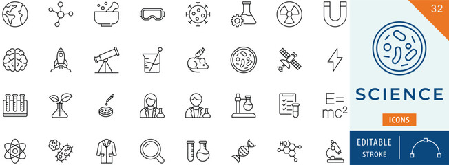 Science icon collection set. Editable stroke.