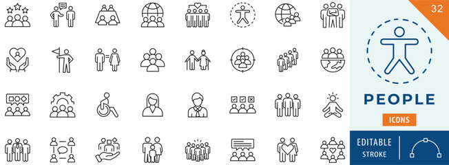 People icon collection set. Editable stroke.