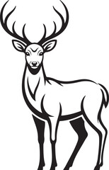 Majestic Stag Silhouette with Large Antlers Black and White Illustration