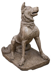 Ancient Roman statue of a Molosser dog cut out on a transparent background