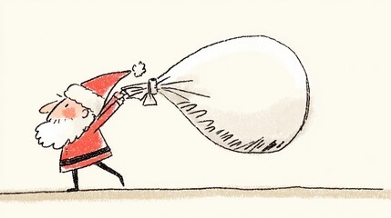 大きなプレゼントの袋を持ち上げるサンタクロースのイラスト