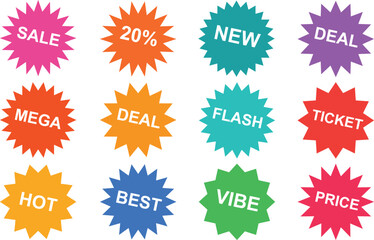 Bright starburst sale tags collection for promotions and special offers vibrant colors