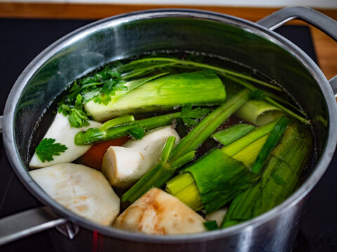 Cooking broth - vegetables in cooking pot