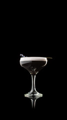Dark lavender cocktail in elegant coupe glass with foamy surface. Concept of sophistication and calm indulgence for lifestyle branding, bar menus, and advertising visuals.