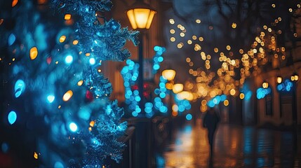 Sparkling blue bokeh light effect on a dark background, creating a dreamy, festive atmosphere ideal for holiday celebrations, magical moments, and party dacor.