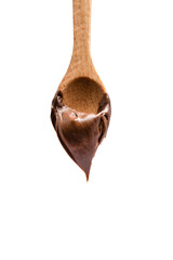 Cream chocolate with spoon on a white background
