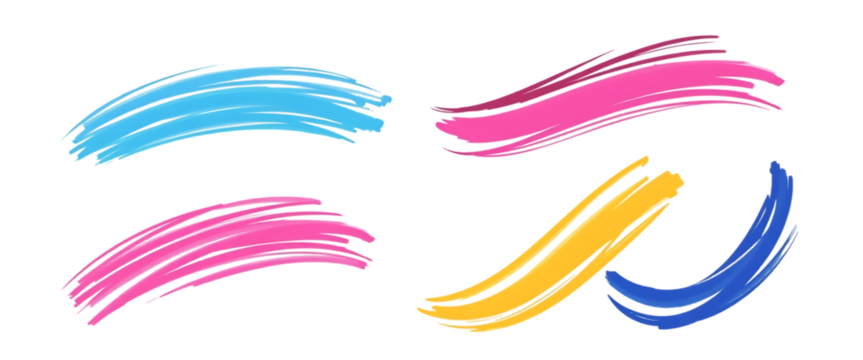 Collection of colorful bold curved lines with loops isolated on transparent background Hand drawn bold grunge wavy lines