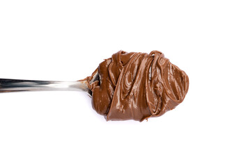 Cream chocolate with spoon on a white background