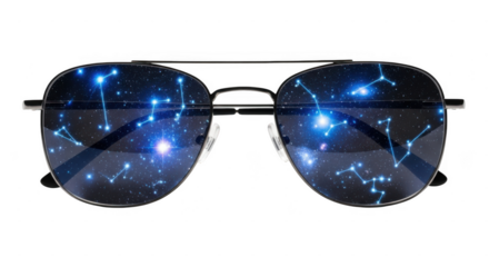 Aviator glasses with blue light reflection isolated on transparent background