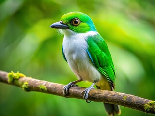Obraz premium Green Bird, White Face, Drone Aerial View, Nature Photography, Wildlife